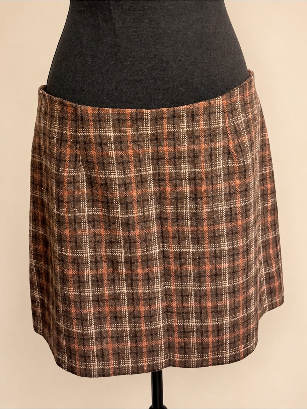 Windsor Brown Plaid Wool Blend Mini Skirt Medium M Tartan A-Line